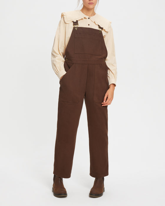 Dungarees in Dark Brown Twill
