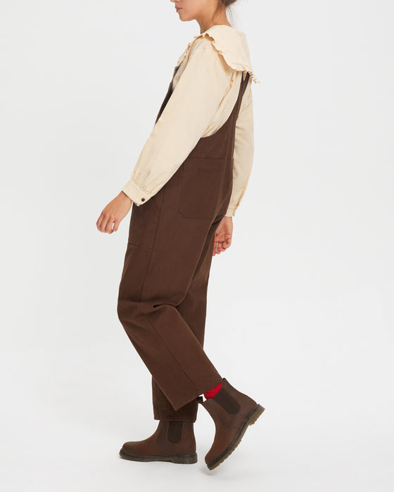 Dungarees in Dark Brown Twill