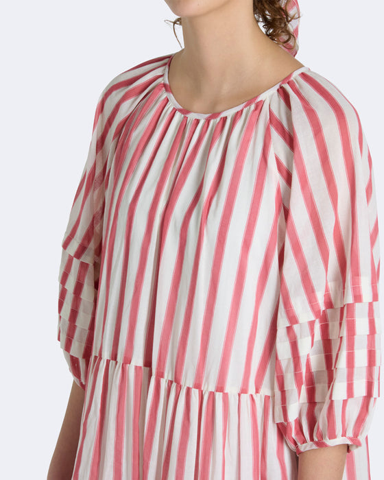 Herbert Dress in Thick Red Stripe Cotton Voile