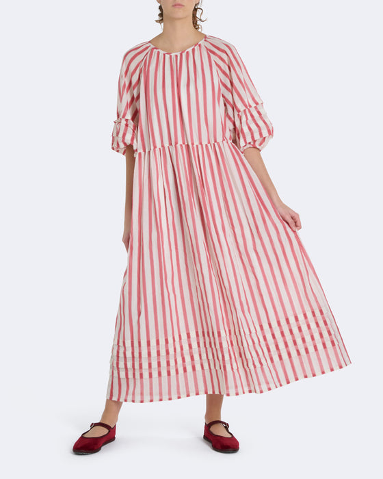Herbert Dress in Thick Red Stripe Cotton Voile