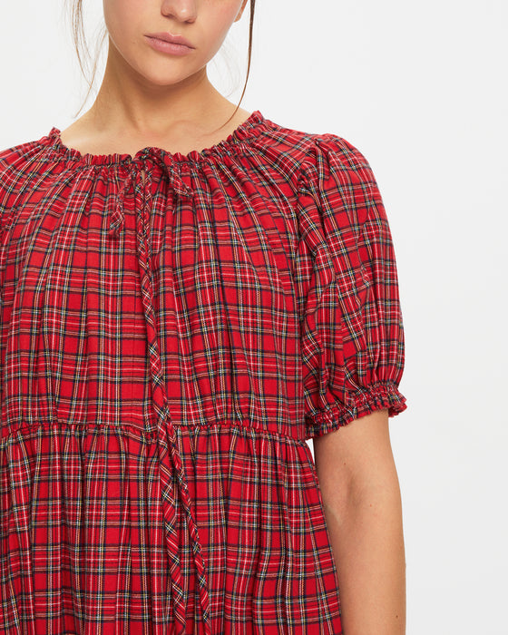 Antoinette Dress in Red Tartan Flannel