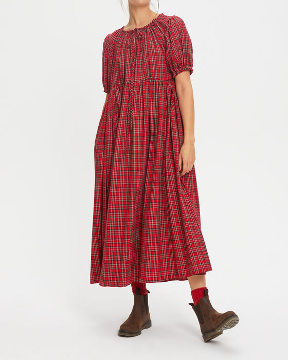 Antoinette Dress in Red Tartan Flannel