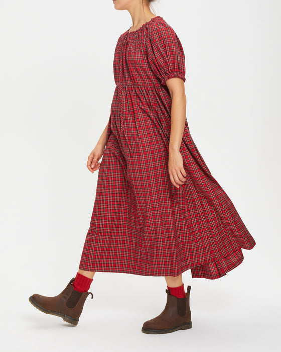 Antoinette Dress in Red Tartan Flannel