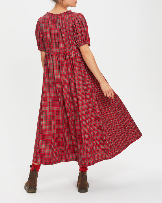 Antoinette Dress in Red Tartan Flannel