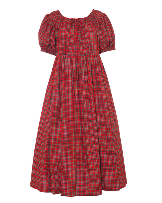 Antoinette Dress in Red Tartan Flannel
