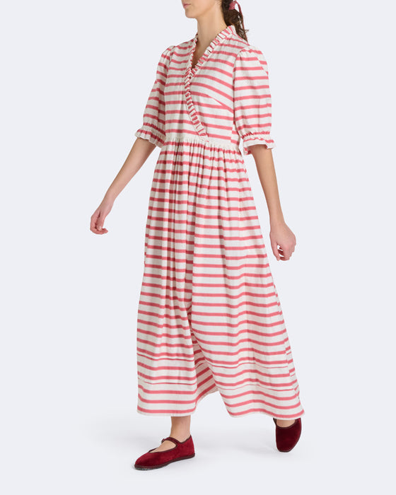 Beaton Dress in Thick Red Stripe Seersucker
