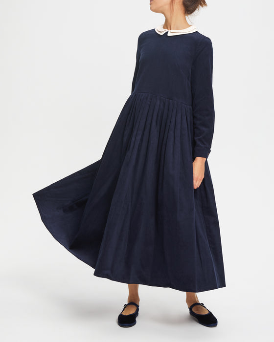 Brigitte Dress in Thick Navy Corduroy