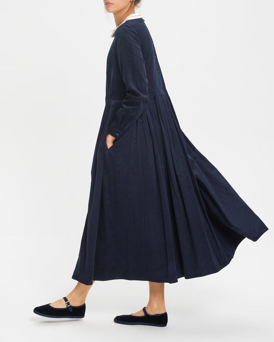 Brigitte Dress in Thick Navy Corduroy