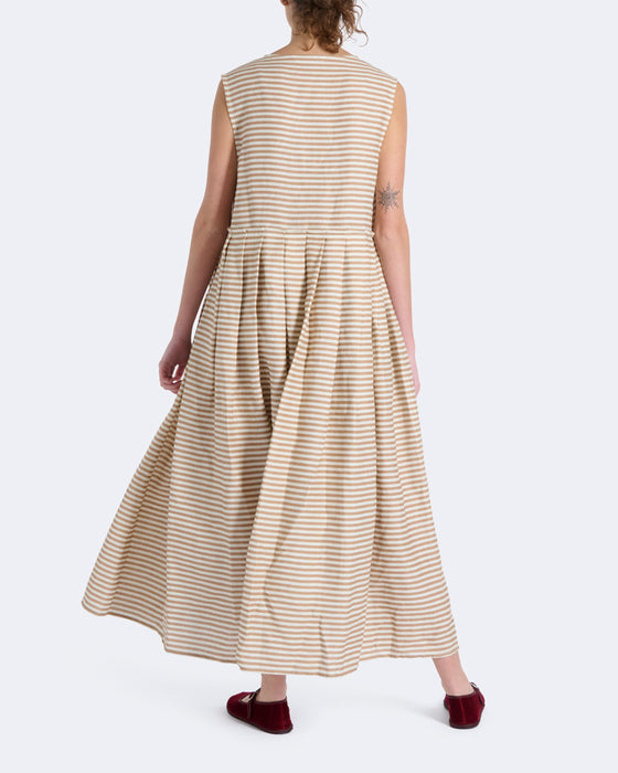 Buttercup Dress in Brown Stripe Linen