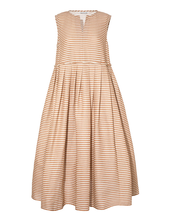 Buttercup Dress in Brown Stripe Linen
