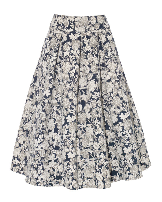 Catrin Skirt in Recycled Navy Floral Brocade