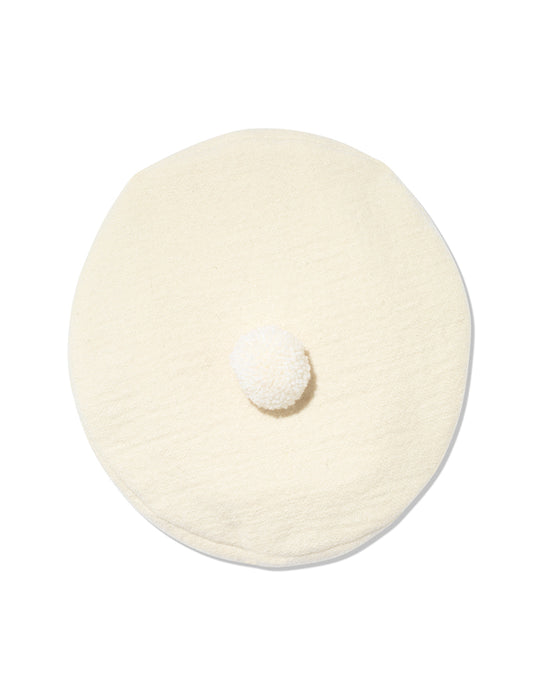Pom Pom Beret in Cream Textured Wool