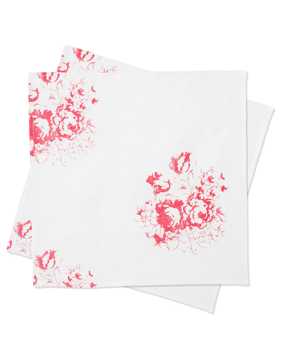 Napkin Pair in Hatley Cerise on White Linen