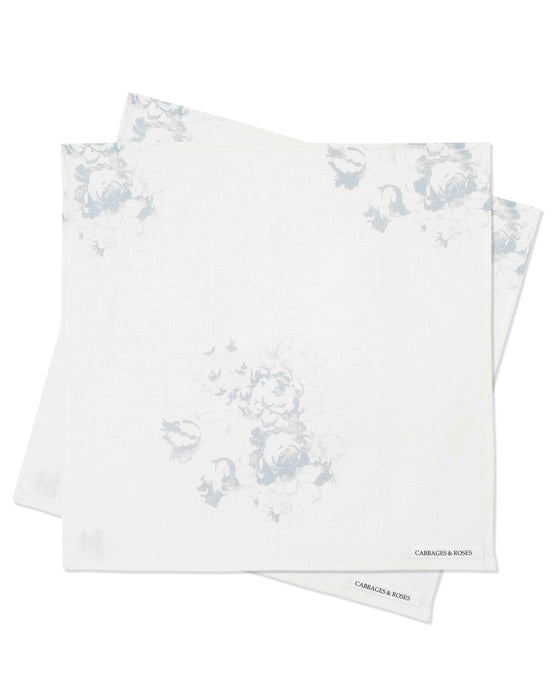 Napkin Pair in Hatley Blue on White Linen