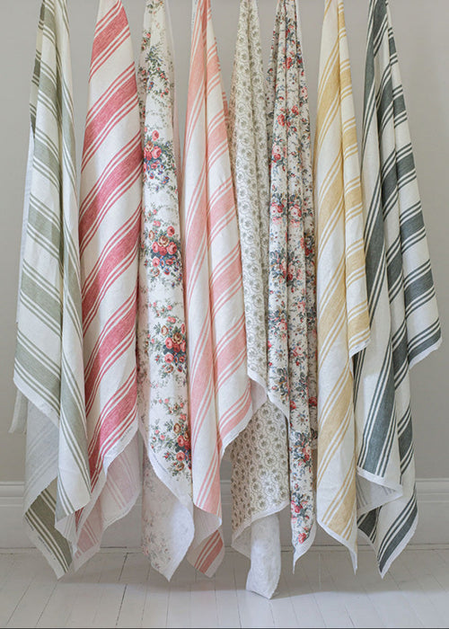Sprig Rose Ivory on White Linen
