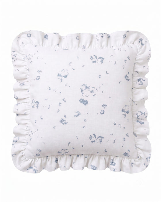 Cushion in Ditzy Blue on White Linen