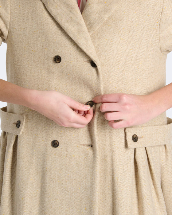 Emmy Coat in Cream Herringbone wool