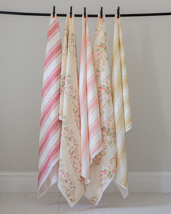 Faded Stripe Yellow on White Linen