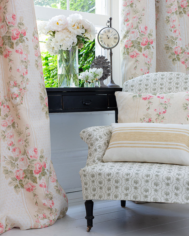 Ella Rose Ivory on White Linen | Cabbages & Roses– cabbagesandroses
