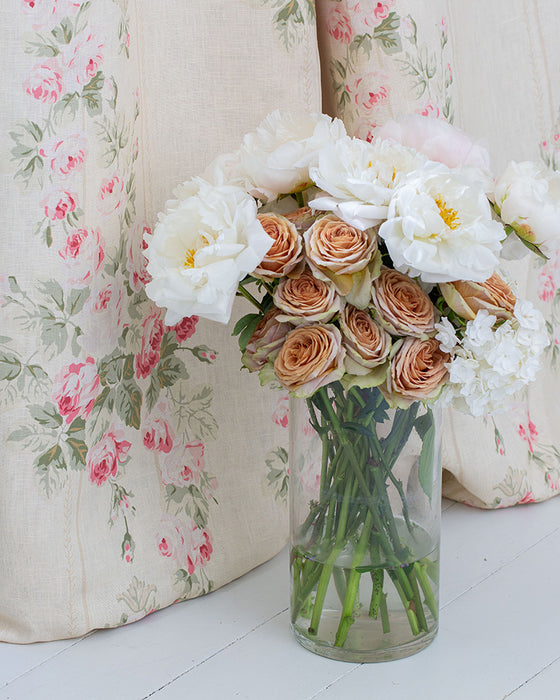 Ella Rose Yellow on White Linen