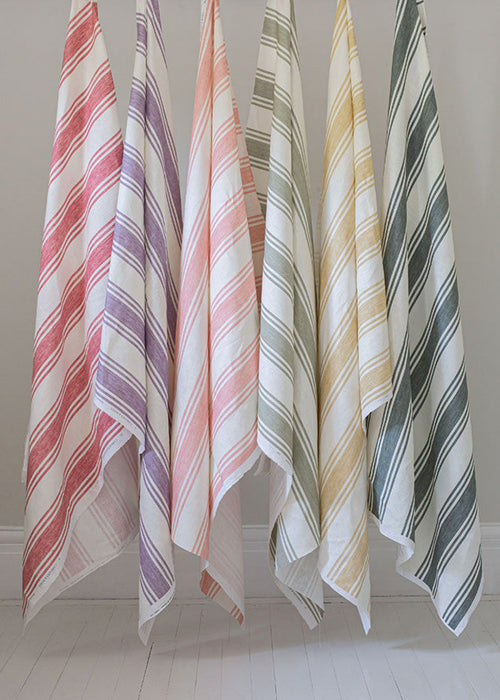 Faded Stripe Pink on White Linen