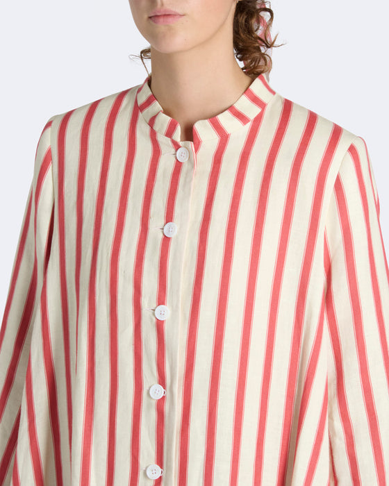 Gertrude Coat in Thick Red Stripe Linen