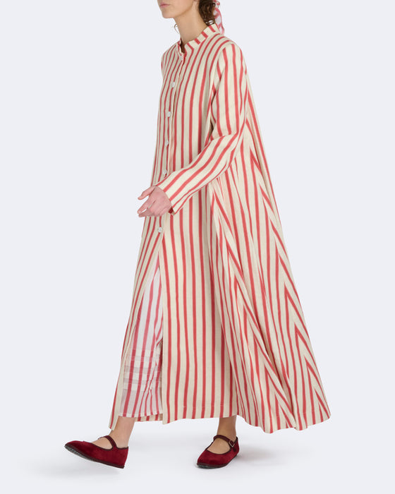 Gertrude Coat in Thick Red Stripe Linen