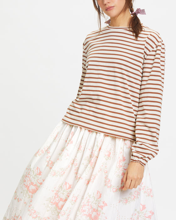 Boxy Slouch Top in Brown Stripe Organic Cotton