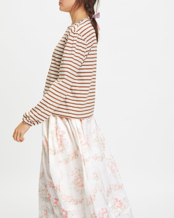 Boxy Slouch Top in Brown Stripe Organic Cotton