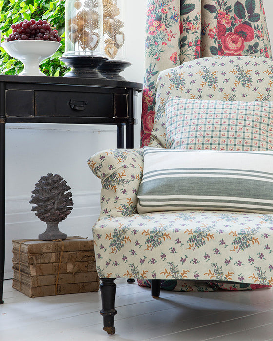 Faded Stripe Teal on White Linen