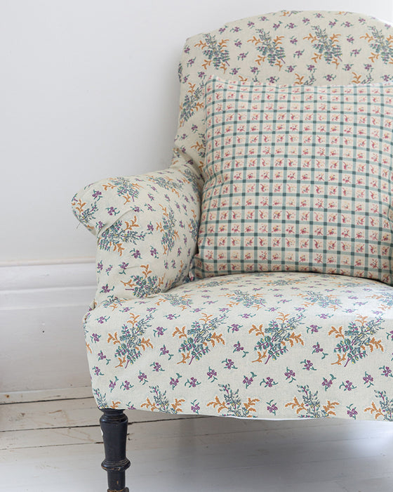 Checky Teal on White Linen