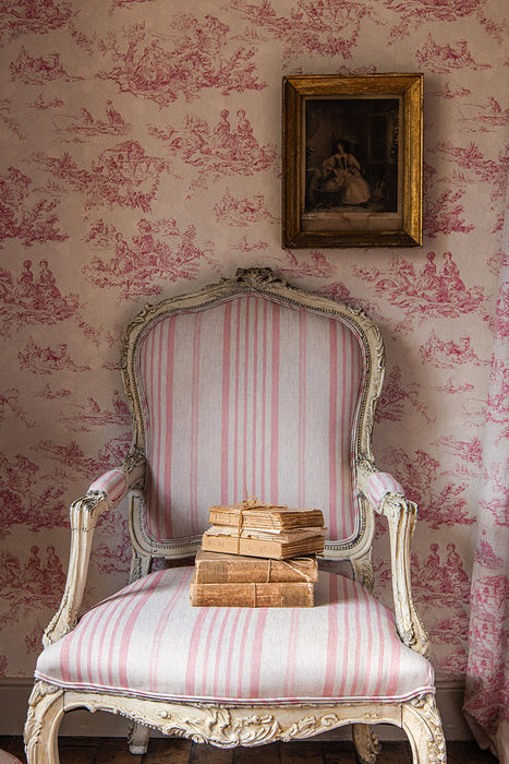 Jolly Stripe Pink on Natural Linen