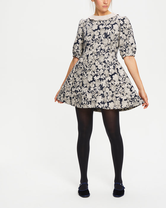 Lilly  Dress in Recycled Navy Floral Brocade