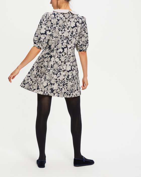 Lilly  Dress in Recycled Navy Floral Brocade