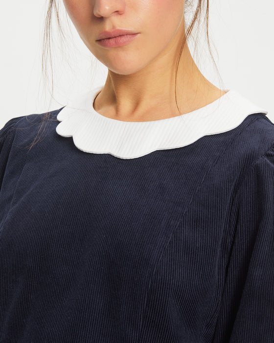 Lilly  Dress in Thick Navy Corduroy