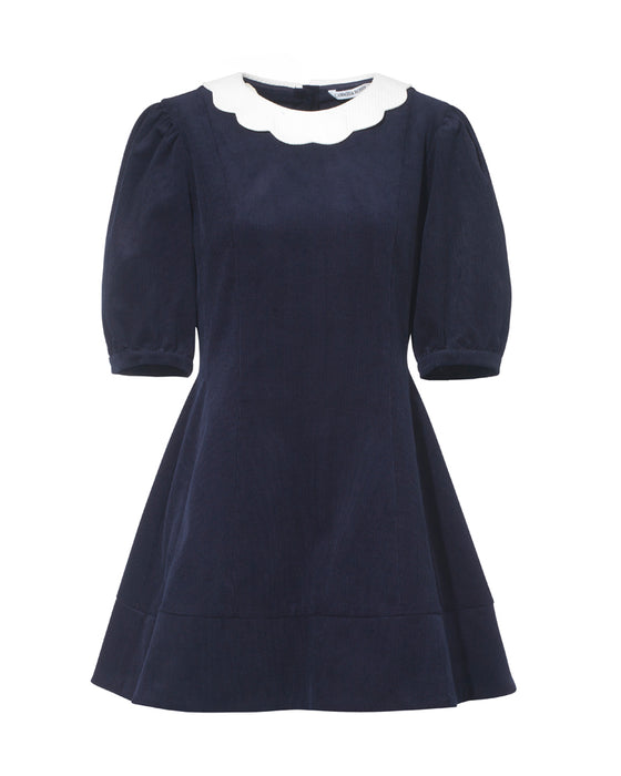 Lilly  Dress in Thick Navy Corduroy