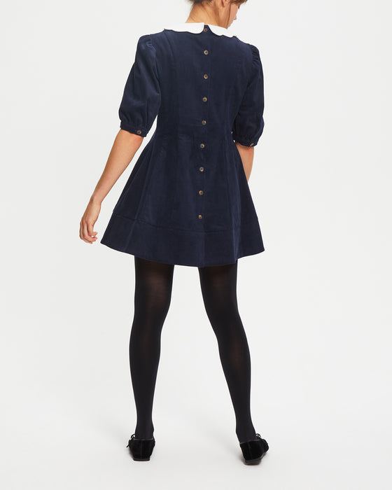 Lilly  Dress in Thick Navy Corduroy