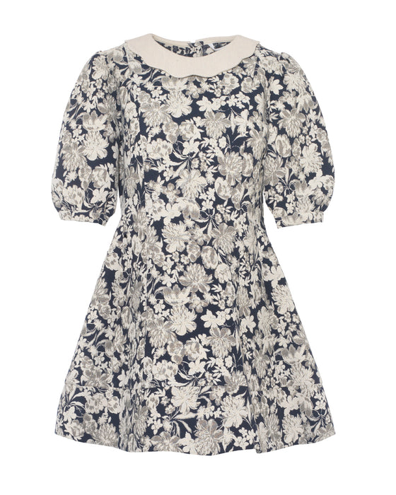 Lilly  Dress in Recycled Navy Floral Brocade