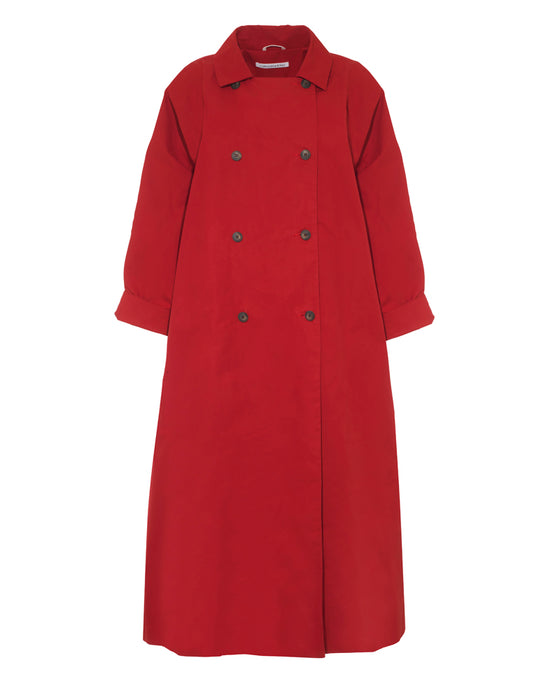 Long Robin Coat in Red Waxed Cotton