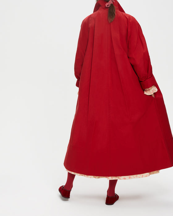 Long Robin Coat in Red Waxed Cotton