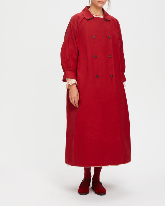 Long Robin Coat in Red Waxed Cotton