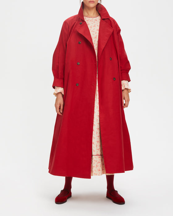 Long Robin Coat in Red Waxed Cotton