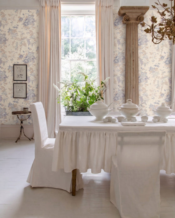 Mary French Blue on Natural Wallpaper