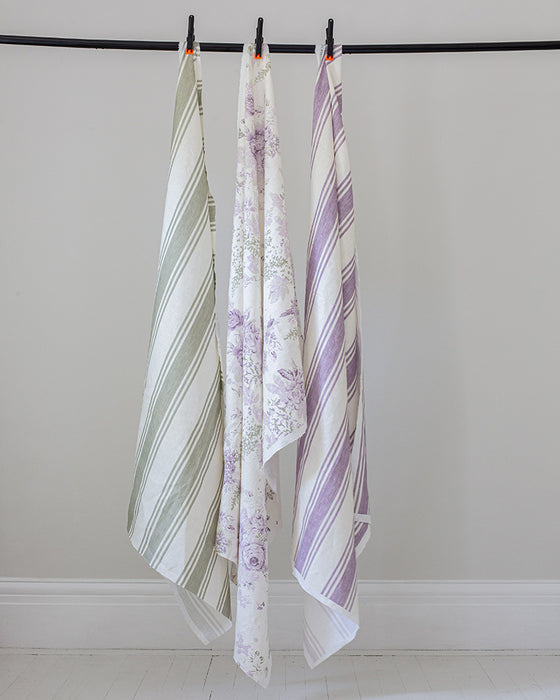 Faded Stripe Sage on White Linen
