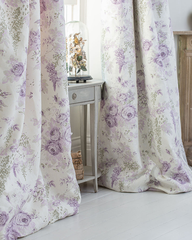 Mary Lilac on White Linen | Cabbages & Roses– cabbagesandroses