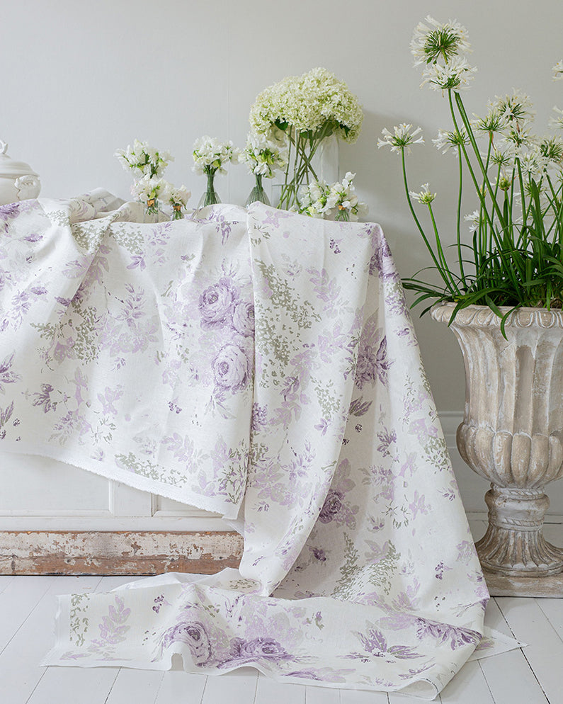 Mary Lilac on White Linen | Cabbages & Roses– cabbagesandroses