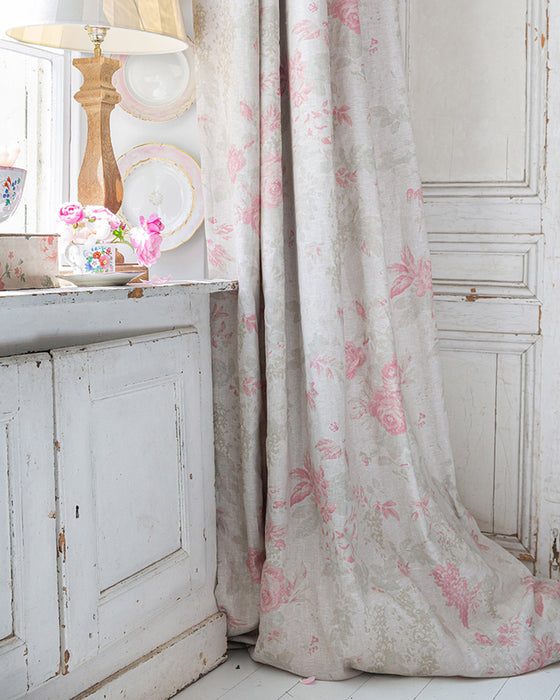 Mary Pink and Green on Natural Linen