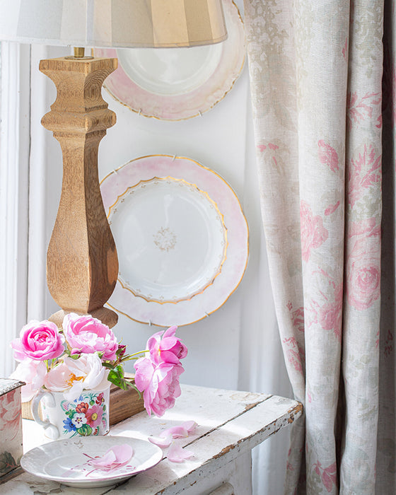 Mary Pink and Green on Natural Linen