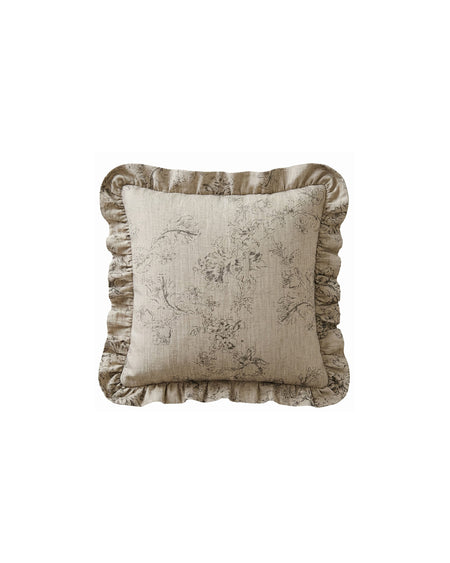 Decorative pillow with ruffled edge on a white background