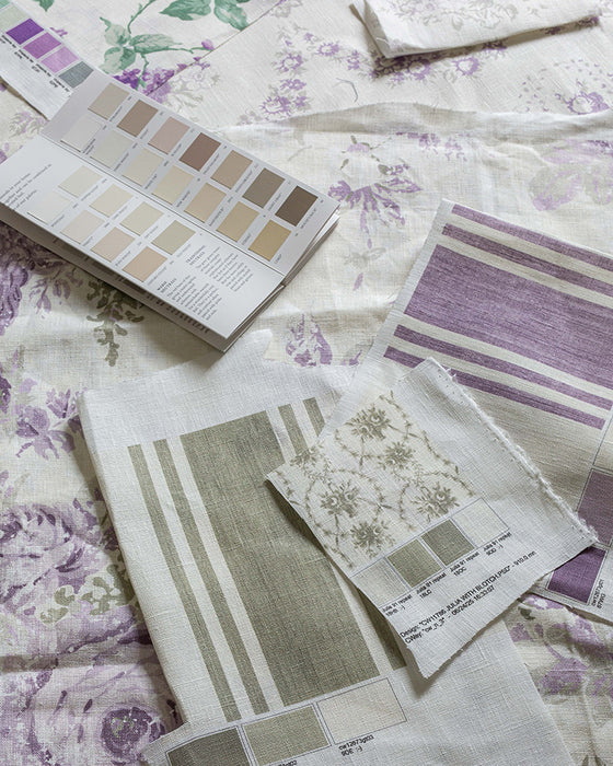 Faded Stripe Sage on White Linen